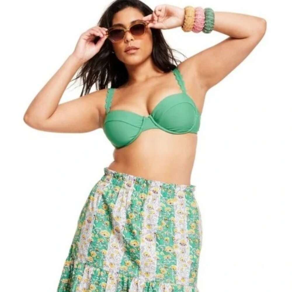 RHODE Scalloped Strap Underwire Bikini Swim Top - Emerald Green - SIZE Large NWT
